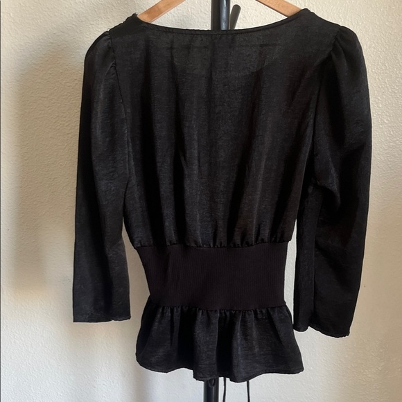 Aritzia Everly Black Lace-Up Peplum Blouse - Picture 3 of 4